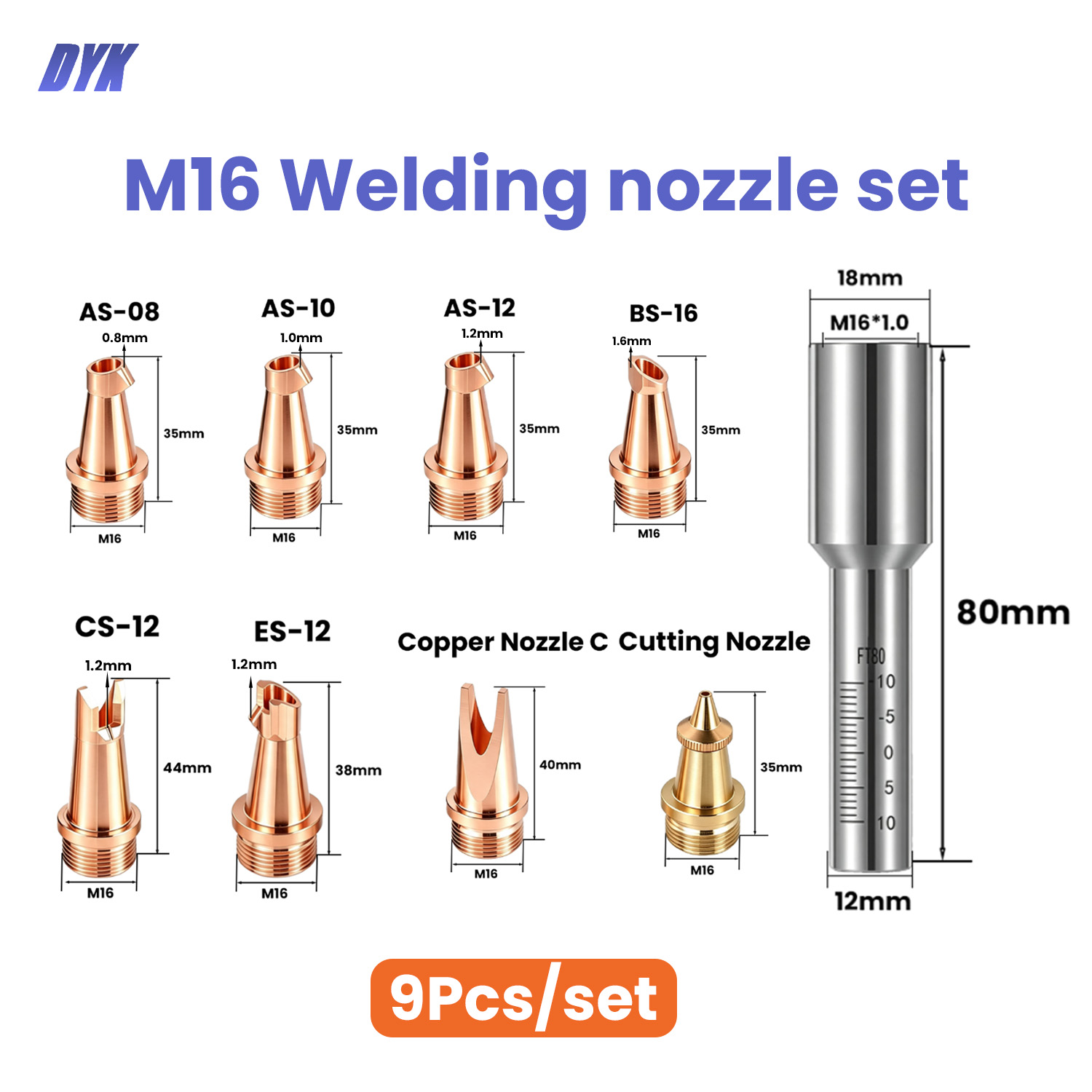 9Pcs/lot CQWY M16 Laser Weldin - Laser Welding Nozzle Copper recension och pris